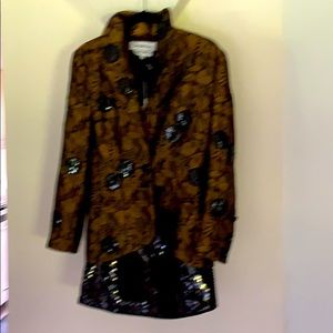 Cocktail Suit  Gold brocade and Black sequins .